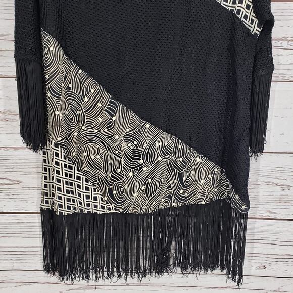 Molato Women's Black Color block Fringe 3/4 Sleeve Top Size Small - Picture 3 of 9